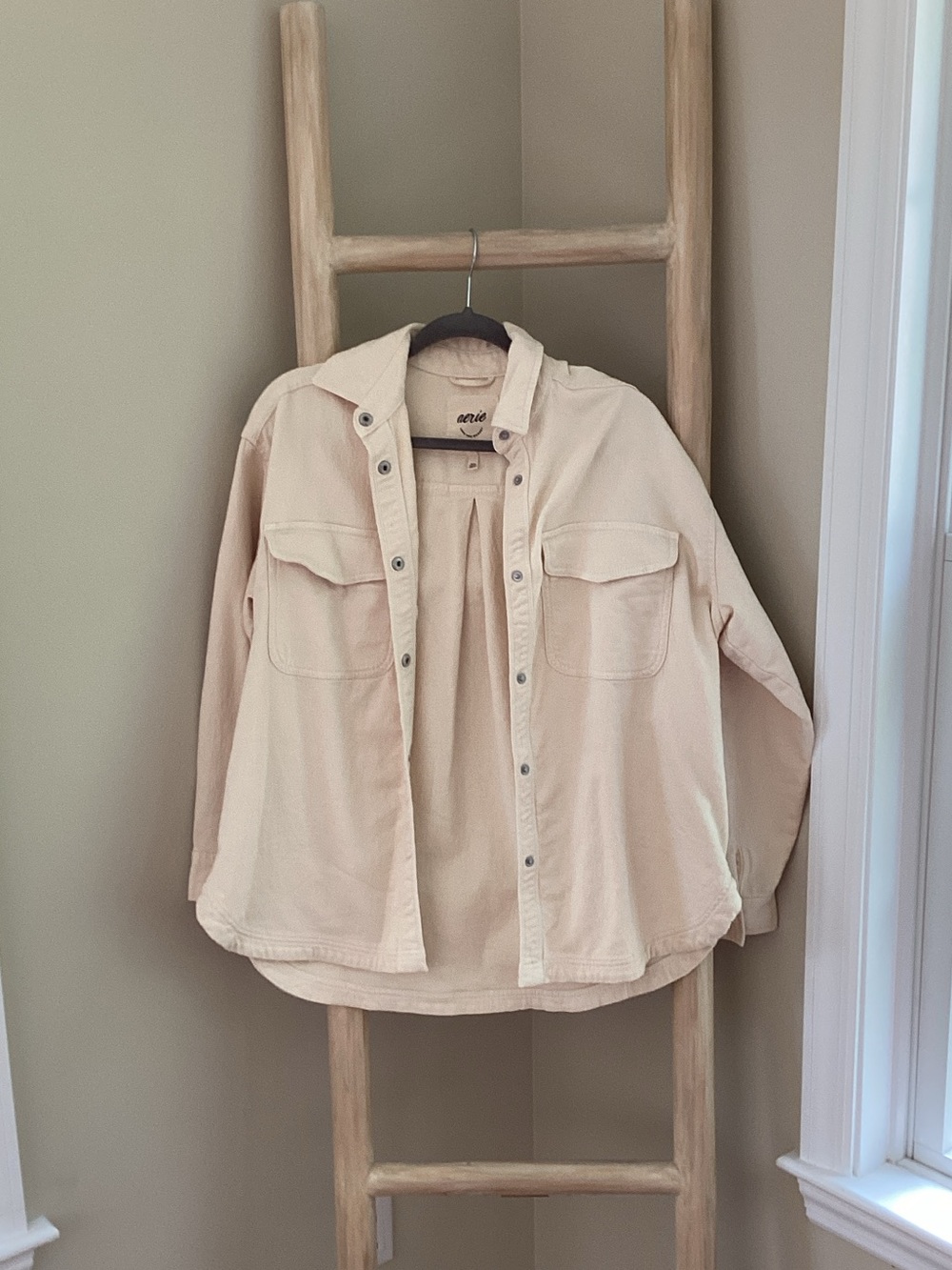 aerie Cream Button-Front Utility Shacket